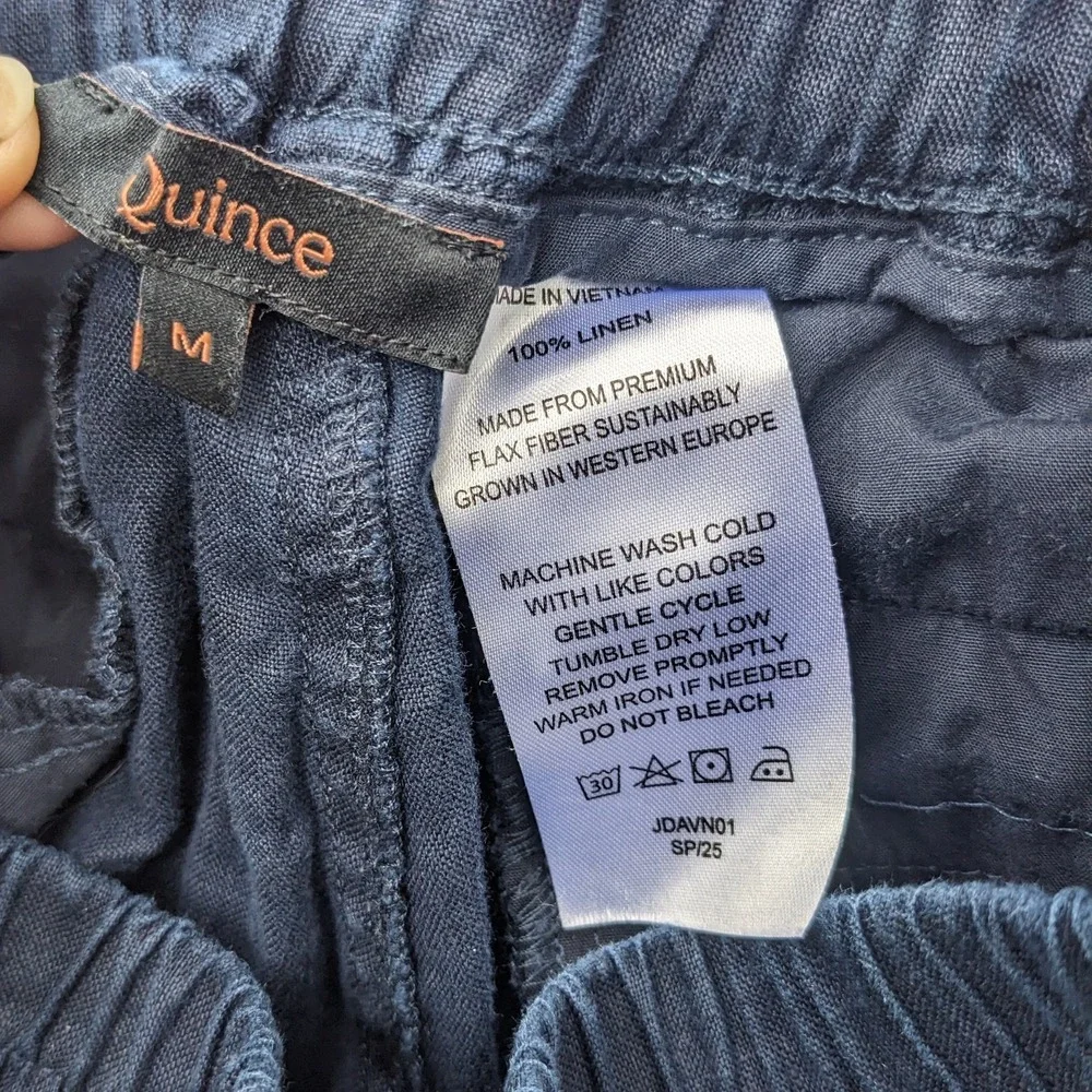 Quince 100% European Linen Wide Leg Pants M Navy Blue Pull On Drawstring Capsule
